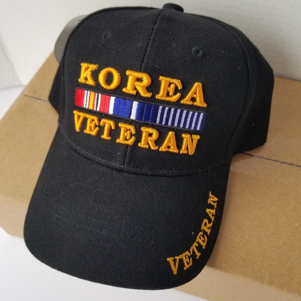 Korea War Military Veteran Black Adjustable Baseball Hat Cap